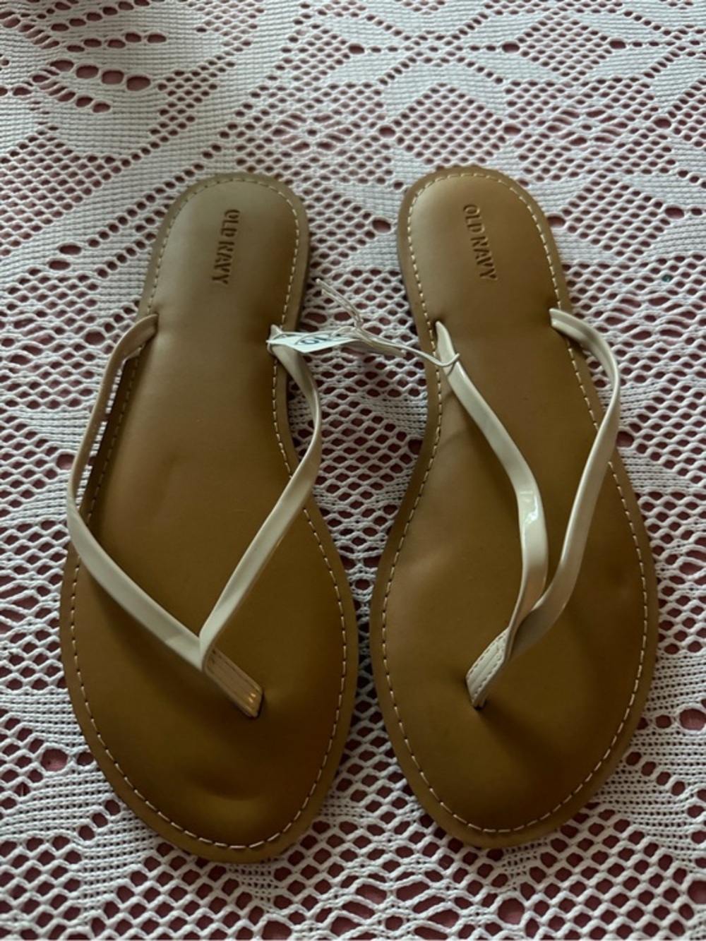 Old Navy Women's Brown Footbed Flip Flop Sandals with Cream Straps